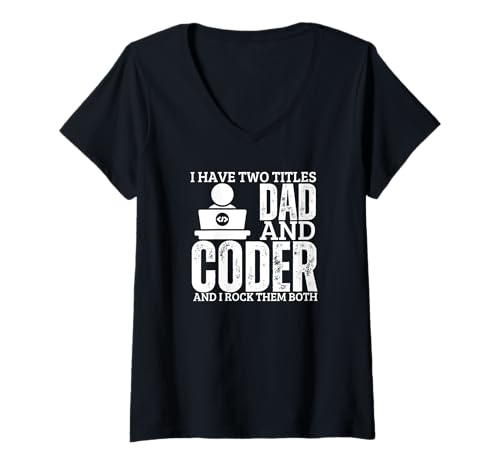 Damen Programmer And Dad Proud Coder Funny Men Softwareentwickler T-Shirt mit V-Ausschnitt von Cool Gifts For Tech Nerds And Coder Gifts