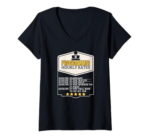 Damen Programmierer Stundensätze Lustiger Softwareentwickler T-Shirt mit V-Ausschnitt von Cool Gifts For Tech Nerds And Coder Gifts