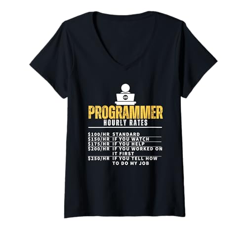 Damen Programmierer Stundensätze Lustiger Softwareentwickler T-Shirt mit V-Ausschnitt von Cool Gifts For Tech Nerds And Coder Gifts