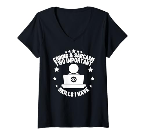 Damen Programmierer für Programmierung und Sarkasmus Lustiger Softwareentwickler T-Shirt mit V-Ausschnitt Damen Programmierer für Programmierung und Sarkasmus Lustiger Softwareentwickler T-Shirt mit V-Ausschnitt von Cool Gifts For Tech Nerds And Coder Gifts
