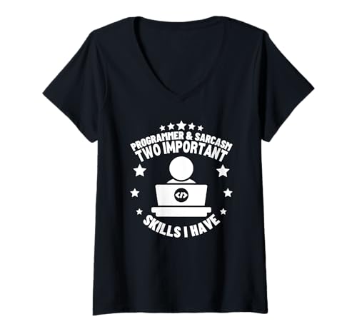 Damen Programmierer und Sarcasm Coder Funny Software Engineer T-Shirt mit V-Ausschnitt von Cool Gifts For Tech Nerds And Coder Gifts