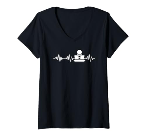 Damen Software Engineer Heartbeat Men Coder Softwareentwickler T-Shirt mit V-Ausschnitt von Cool Gifts For Tech Nerds And Coder Gifts
