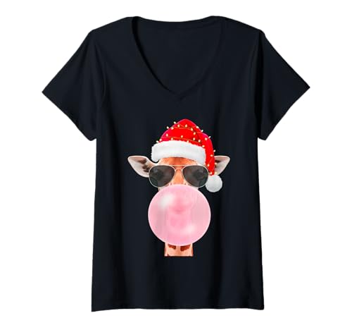 Damen Lustige Coole Giraffe Weihnachtskaugummi Tier T-Shirt mit V-Ausschnitt Damen Lustige Coole Giraffe Weihnachtskaugummi Tier T-Shirt mit V-Ausschnitt von Cool Giraffe Holiday Pop