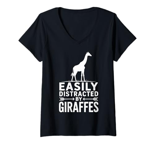 Damen Abgelenkt von Giraffen, lustige Giraffe T-Shirt mit V-Ausschnitt Damen Abgelenkt von Giraffen, lustige Giraffe T-Shirt mit V-Ausschnitt von Cool Giraffes Cool Giraffe Design
