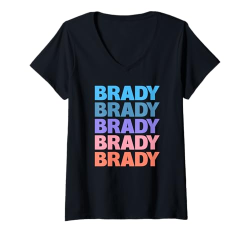 Damen Funny Modern Repeated Text Design First Name Brady T-Shirt mit V-Ausschnitt Damen Funny Modern Repeated Text Design First Name Brady T-Shirt mit V-Ausschnitt von Cool Given Name Brady Gift Ideas
