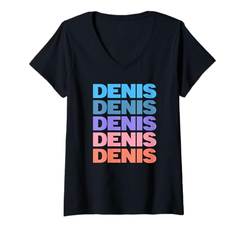Damen Funny Modern Repeated Text Design First Name Denis T-Shirt mit V-Ausschnitt von Cool Given Name Denis Gift Ideas