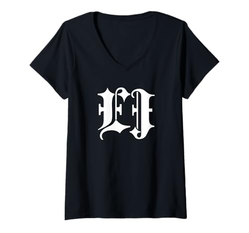Damen Funny Blackletter Font First Name EJ Goth T-Shirt mit V-Ausschnitt Damen Funny Blackletter Font First Name EJ Goth T-Shirt mit V-Ausschnitt von Cool Gothic Script EJ Gift Ideas