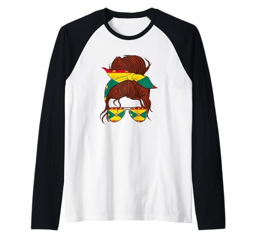 Grenadian Pride Damen-Sonnenbrille mit unordentlichem Haarknoten, Flagge von Grenada Raglan von Cool Grenadian Roots Grenada
