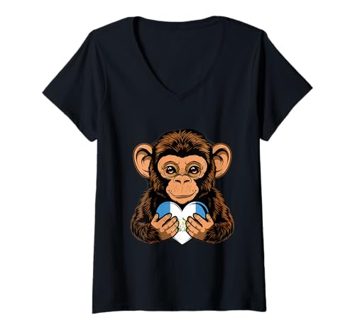 Damen Guatemala Cute Monkey Guatemaltekischer Stolz Guatemaltekische Flagge T-Shirt mit V-Ausschnitt von Cool Guatemalan Roots Guatemala