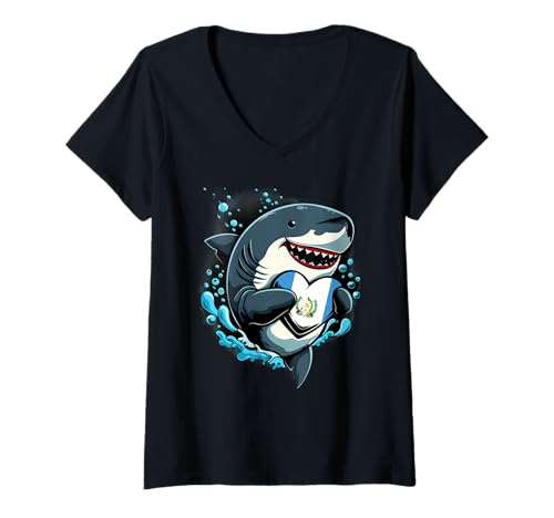 Damen Guatemala Herz Guatemaltekischer Stolz Hai Guatemaltekische Flagge T-Shirt mit V-Ausschnitt Damen Guatemala Herz Guatemaltekischer Stolz Hai Guatemaltekische Flagge T-Shirt mit V-Ausschnitt von Cool Guatemalan Roots Guatemala