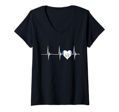 Damen Guatemala Herzschlag EKG Puls Herz Guatemaltekische Wurzeln T-Shirt mit V-Ausschnitt Damen Guatemala Herzschlag EKG Puls Herz Guatemaltekische Wurzeln T-Shirt mit V-Ausschnitt von Cool Guatemalan Roots Guatemala