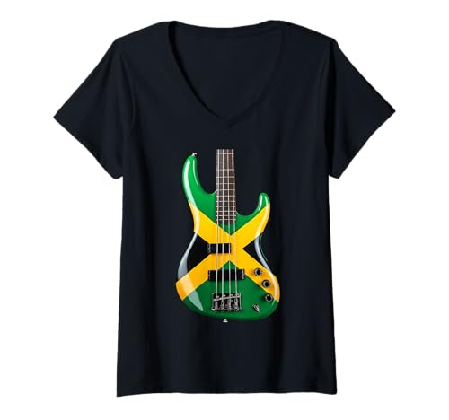 Damen Jamaika-Flagge, Bassgitarre, Retro, Jamaika-Flagge T-Shirt mit V-Ausschnitt Damen Jamaika-Flagge, Bassgitarre, Retro, Jamaika-Flagge T-Shirt mit V-Ausschnitt von Cool Guitar Caribbean Designs