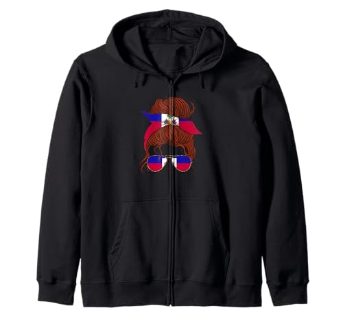 Haitian Roots Woman Unordentlicher Haarbrötchen mit haitianischer Flagge von Haiti Kapuzenjacke Haitian Roots Woman Unordentlicher Haarbrötchen mit haitianischer Flagge von Haiti Kapuzenjacke von Cool Haitian Roots Haiti