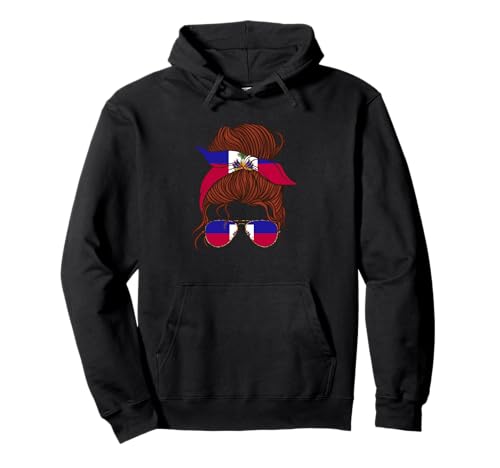 Haitian Roots Woman Unordentlicher Haarbrötchen mit haitianischer Flagge von Haiti Pullover Hoodie Haitian Roots Woman Unordentlicher Haarbrötchen mit haitianischer Flagge von Haiti Pullover Hoodie von Cool Haitian Roots Haiti