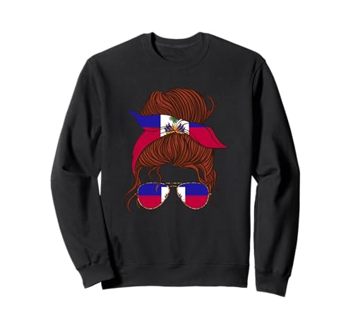 Haitian Roots Woman Unordentlicher Haarbrötchen mit haitianischer Flagge von Haiti Sweatshirt Haitian Roots Woman Unordentlicher Haarbrötchen mit haitianischer Flagge von Haiti Sweatshirt von Cool Haitian Roots Haiti