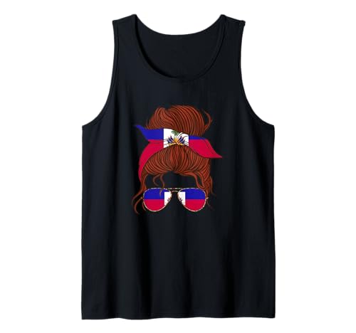 Haitian Roots Woman Unordentlicher Haarbrötchen mit haitianischer Flagge von Haiti Tank Top Haitian Roots Woman Unordentlicher Haarbrötchen mit haitianischer Flagge von Haiti Tank Top von Cool Haitian Roots Haiti