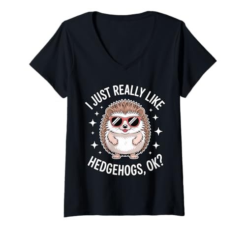 Damen Igel Lustiger Igel T-Shirt mit V-Ausschnitt von Cool Hedgehogs Fun Hedgehog Design