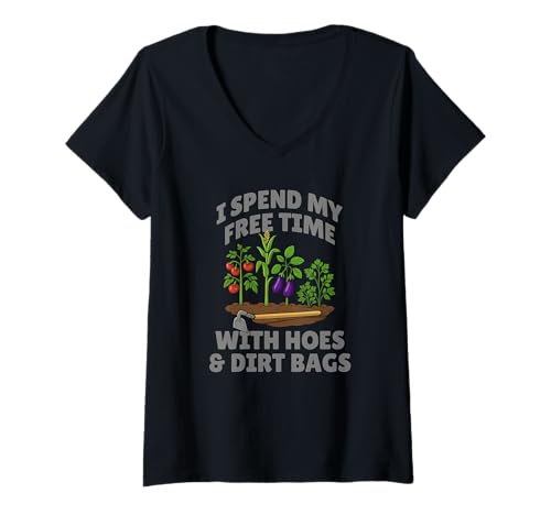 Damen Lustig Ich verbringe Freizeit mit Hacken und Drecksäcken im Garten T-Shirt mit V-Ausschnitt Damen Lustig Ich verbringe Freizeit mit Hacken und Drecksäcken im Garten T-Shirt mit V-Ausschnitt von Cool Hilarious Garden Designs