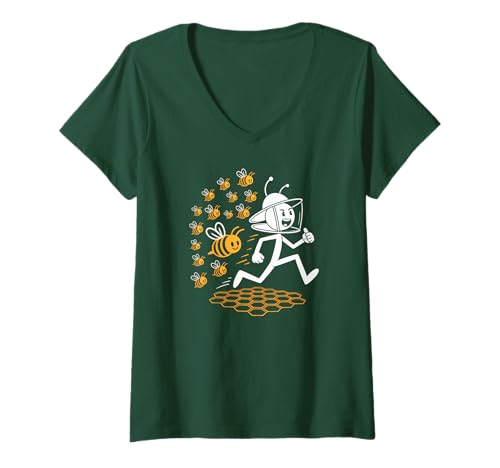 Damen Imker Chased by Bees Cool Running Imker T-Shirt mit V-Ausschnitt Damen Imker Chased by Bees Cool Running Imker T-Shirt mit V-Ausschnitt von Cool Honeybee Beekeeping Bee Lover Tee Co.