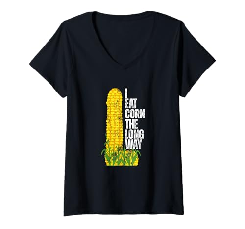 Damen I Eat Corn The Long Way Funny T-Shirt mit V-Ausschnitt Damen I Eat Corn The Long Way Funny T-Shirt mit V-Ausschnitt von Cool I Eat Corn The Long Way Funny Inappropriate