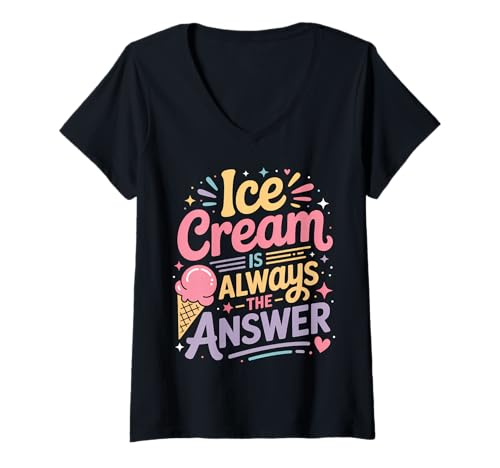 Damen Ice Cream Answer Lustiges EIS T-Shirt mit V-Ausschnitt Damen Ice Cream Answer Lustiges EIS T-Shirt mit V-Ausschnitt von Cool Ice Cream Funny Ice Cream Lover Design