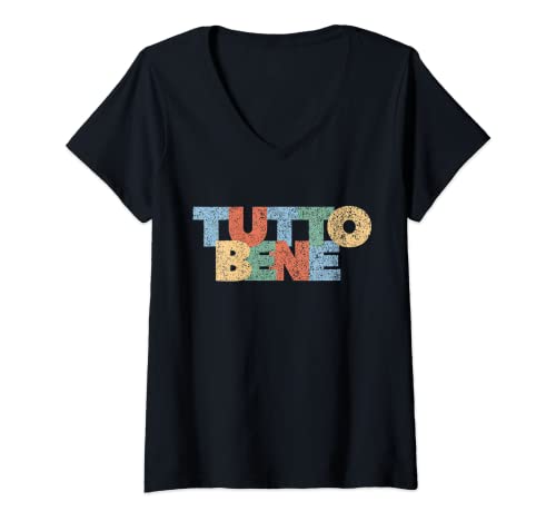 Damen Alles Gut Tutto Bene Modern Bunt Regenbogen Italien Spruch T-Shirt mit V-Ausschnitt von Cool Italian Sayings