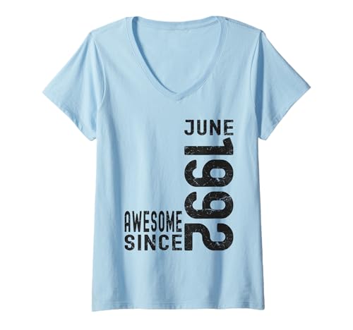 Damen Awesome Since Juni 1992, Born In 1992 Juni Birthday T-Shirt mit V-Ausschnitt Damen Awesome Since Juni 1992, Born In 1992 Juni Birthday T-Shirt mit V-Ausschnitt von Cool June Birthday Apparel For Men & Women