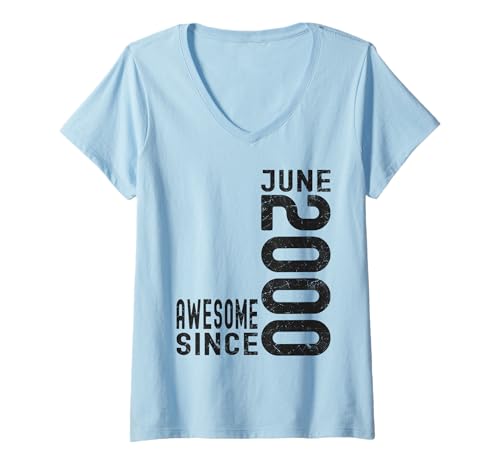 Damen Awesome Since Juni 2000, Born In 2000 Juni Birthday T-Shirt mit V-Ausschnitt Damen Awesome Since Juni 2000, Born In 2000 Juni Birthday T-Shirt mit V-Ausschnitt von Cool June Birthday Apparel For Men & Women