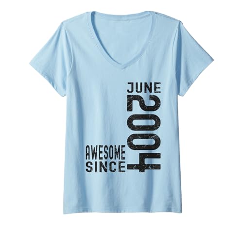 Damen Awesome Since Juni 2004, Born In 2004 Juni Birthday T-Shirt mit V-Ausschnitt Damen Awesome Since Juni 2004, Born In 2004 Juni Birthday T-Shirt mit V-Ausschnitt von Cool June Birthday Apparel For Men & Women