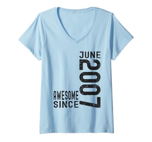 Damen Awesome Since Juni 2007, Born In 2007 Juni Birthday T-Shirt mit V-Ausschnitt Damen Awesome Since Juni 2007, Born In 2007 Juni Birthday T-Shirt mit V-Ausschnitt von Cool June Birthday Apparel For Men & Women