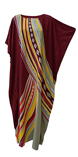 Cool Kaftans Aurora Atemberaubende Kaftan Caftan Buttersoft Beach Cover bis Lange Coole Kleid Plus Damen Robe (Freesize Fits UK 8 to 34, Maroon/Green) von Cool Kaftans