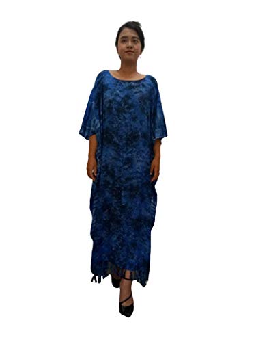 Cool Kaftans Chic Tie Dye Mehrfarbige Kaftan Plus Damen Damen Long Full Length Round Neck Beach Abstract Batik (Blue Blau) von Cool Kaftans