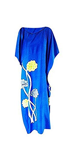 Cool Kaftans - Damen Kaftan Dahlien Motiv Handgezeichnet Blume Langes Weiches Sommer Kleid von Cool Kaftans