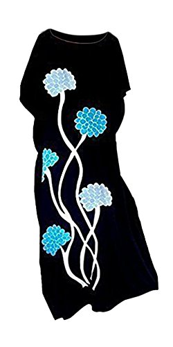 Cool Kaftans - Damen Kleid Dahlie Handgezeichnet Blumen Sommer Weich Lang Strand Kaftan - Schwarz, Nicht angegeben von Cool Kaftans