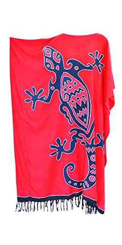 Cool Kaftans - Damen Nachtkleid Kaftan Kleid Robe Gecko Motiv Weich - Rot, XXL von Cool Kaftans