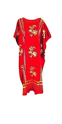 Cool Kaftans Java Bedrückte Baumwolle Strandkaftan Kaftankleid Einheitsgröße Übergröße Damen Hand Made Batik Strand - XXL, Rot von Cool Kaftans