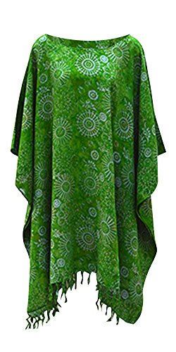 Embun Schneeflocke-Damen Kaftan Top T-Shirt Poncho Handmade Vibrant Große Frauen (Green) von Cool Kaftans