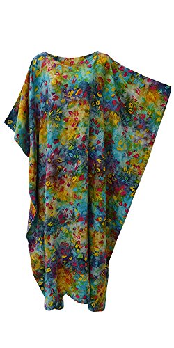 Glow Vibrant Tie Dyed Leaf Kaftan Caftan Cool Soft Long Ladies Dress Plus Hand Printed (Freesize Fits 8 to 34) von Cool Kaftans