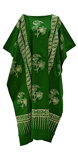 Java Baumwoll-Kaftan für Damen, Grün, Strand, lang, Abend Gr. One Size, gelb von Cool Kaftans