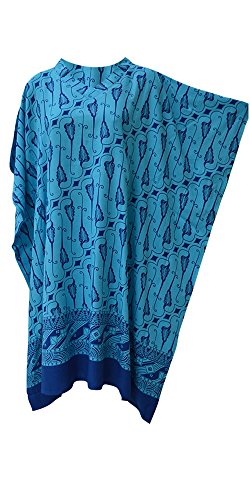 Malakka Poncho Batik Tunika Plus Hippie Buttersoft Kaftan Top Batik Strand Cover Up Damen T-Shirt Gr. One size, Blauer Batik von Cool Kaftans