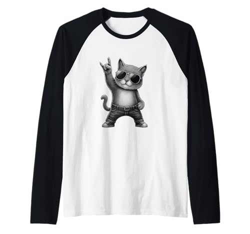 Retro Katze Rock Musik Männer Kinder Frauen Lustige Katze Raglan von Cool Kat