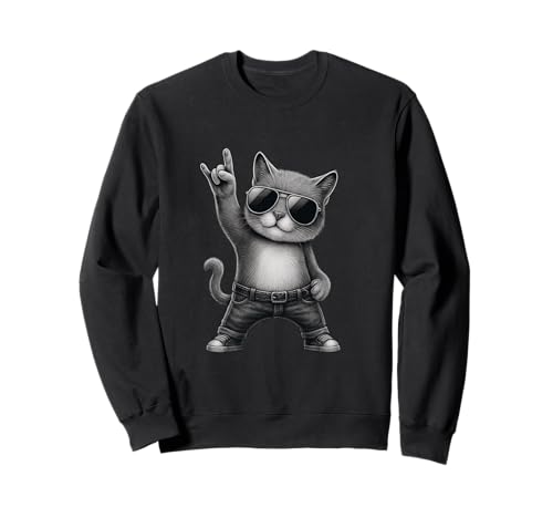 Retro Katze Rock Musik Männer Kinder Frauen Lustige Katze Sweatshirt von Cool Kat