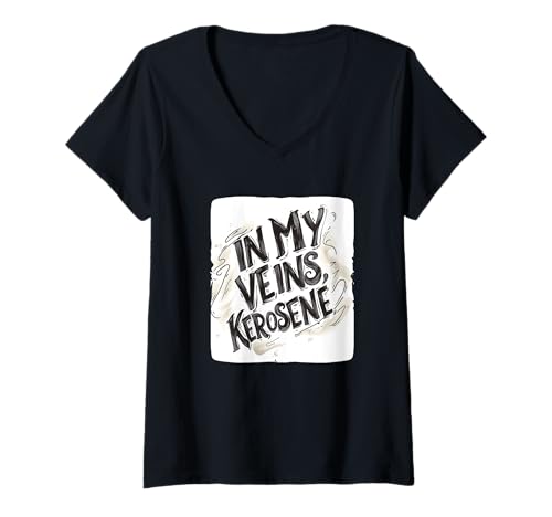 Damen Fueled by Kerosin with In My Veins Graphic T-Shirt mit V-Ausschnitt Damen Fueled by Kerosin with In My Veins Graphic T-Shirt mit V-Ausschnitt von Cool Kerosene Outfit