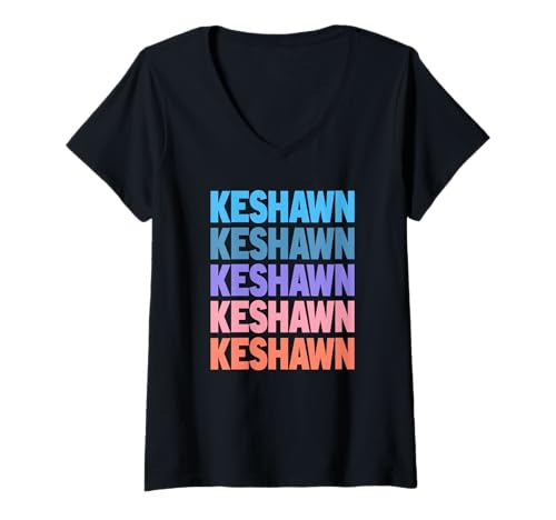 Damen Funny Modern Repeated Text Design Keshawn T-Shirt mit V-Ausschnitt Damen Funny Modern Repeated Text Design Keshawn T-Shirt mit V-Ausschnitt von Cool Keshawn Gift Ideas