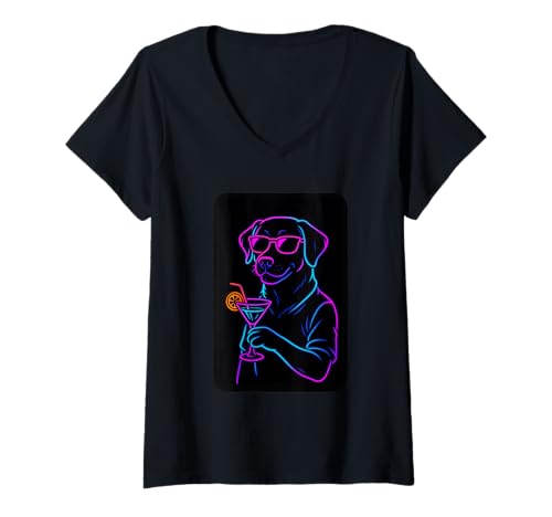 Damen Labrador Trinken Cocktail Lustig T-Shirt mit V-Ausschnitt Damen Labrador Trinken Cocktail Lustig T-Shirt mit V-Ausschnitt von Cool Labrador Club