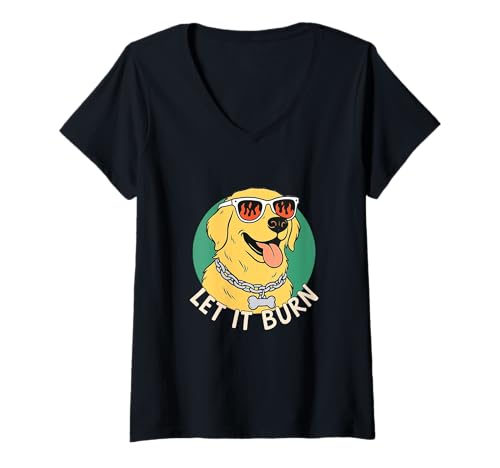 Damen Lustiger Goldener Labrador Retriever Let It Burn Cool Dog T-Shirt mit V-Ausschnitt Damen Lustiger Goldener Labrador Retriever Let It Burn Cool Dog T-Shirt mit V-Ausschnitt von Cool Labrador Gifts