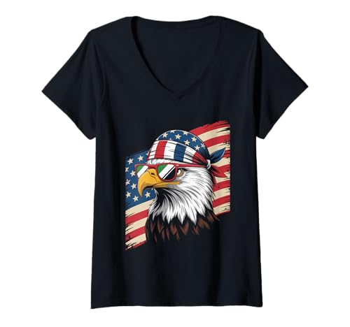 Damen Lustiges Patriotisches Adler-Bandana, mexikanischer Stolz, USA, Damen, Herren T-Shirt mit V-Ausschnitt von Cool Latino Culture Mexican American Identity