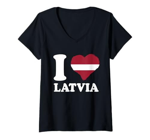 Damen I Love Latvia Latvian Roots Lettischer Stolz lettische Flagge T-Shirt mit V-Ausschnitt Damen I Love Latvia Latvian Roots Lettischer Stolz lettische Flagge T-Shirt mit V-Ausschnitt von Cool Latvian Roots Latvia