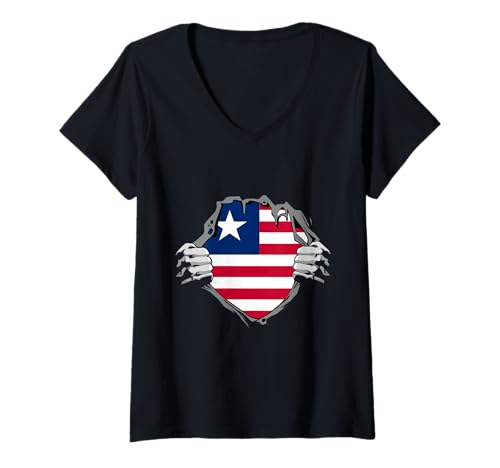 Damen Brust mit liberianischen Wurzeln Liberianische Flagge Liberia Liberian Pride T-Shirt mit V-Ausschnitt Damen Brust mit liberianischen Wurzeln Liberianische Flagge Liberia Liberian Pride T-Shirt mit V-Ausschnitt von Cool Liberian Roots Liberia