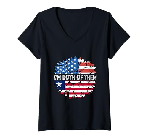 Damen Liberia Flagge Sonnenblume I'm Both Of Them Liberian Roots T-Shirt mit V-Ausschnitt Damen Liberia Flagge Sonnenblume I'm Both Of Them Liberian Roots T-Shirt mit V-Ausschnitt von Cool Liberian Roots Liberia